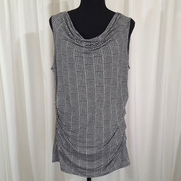 Coldwater Creek Women's sz L/14 Sleeveless Drape Neck Black & White Rushed Top - Picture 2 of 16